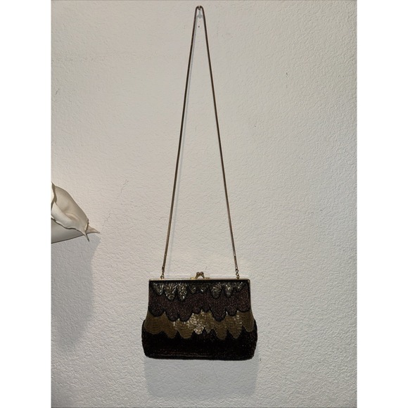 Vintage Heavily Beaded Clutch Evening Bag Handbag Purse Kiss lock Gold Multi Euc - Picture 8 of 13